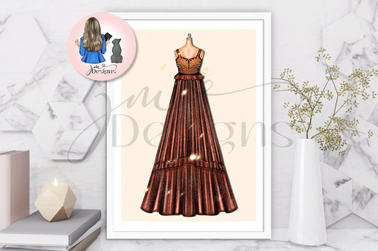 Bronze Boho Inspired Outfit Illustration | Fashion Illustration Print | A4 & 5x7 Merch Print