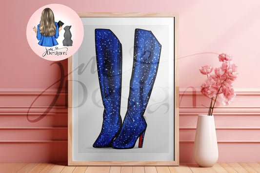 Clock Strikes Midnight Glitzy Boots Outfit Illustration | Fashion Illustration Print | A4 & 5x7 Print