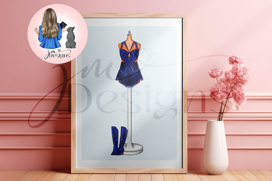 Clock Strikes Chevron Midnight Bodysuit Inspired Outfit Illustration | Fashion Illustration Print | A4 & 5X7" Print