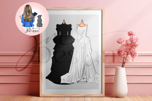 Black Frill And White Scrunched Dress Art Print